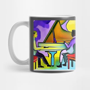 Talking To My Friend. Two Friends Sitting At The Piano Discussing Piano Technique. Mug